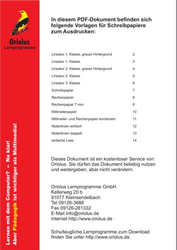 Vorlagen Schreibpapiere Oriolus